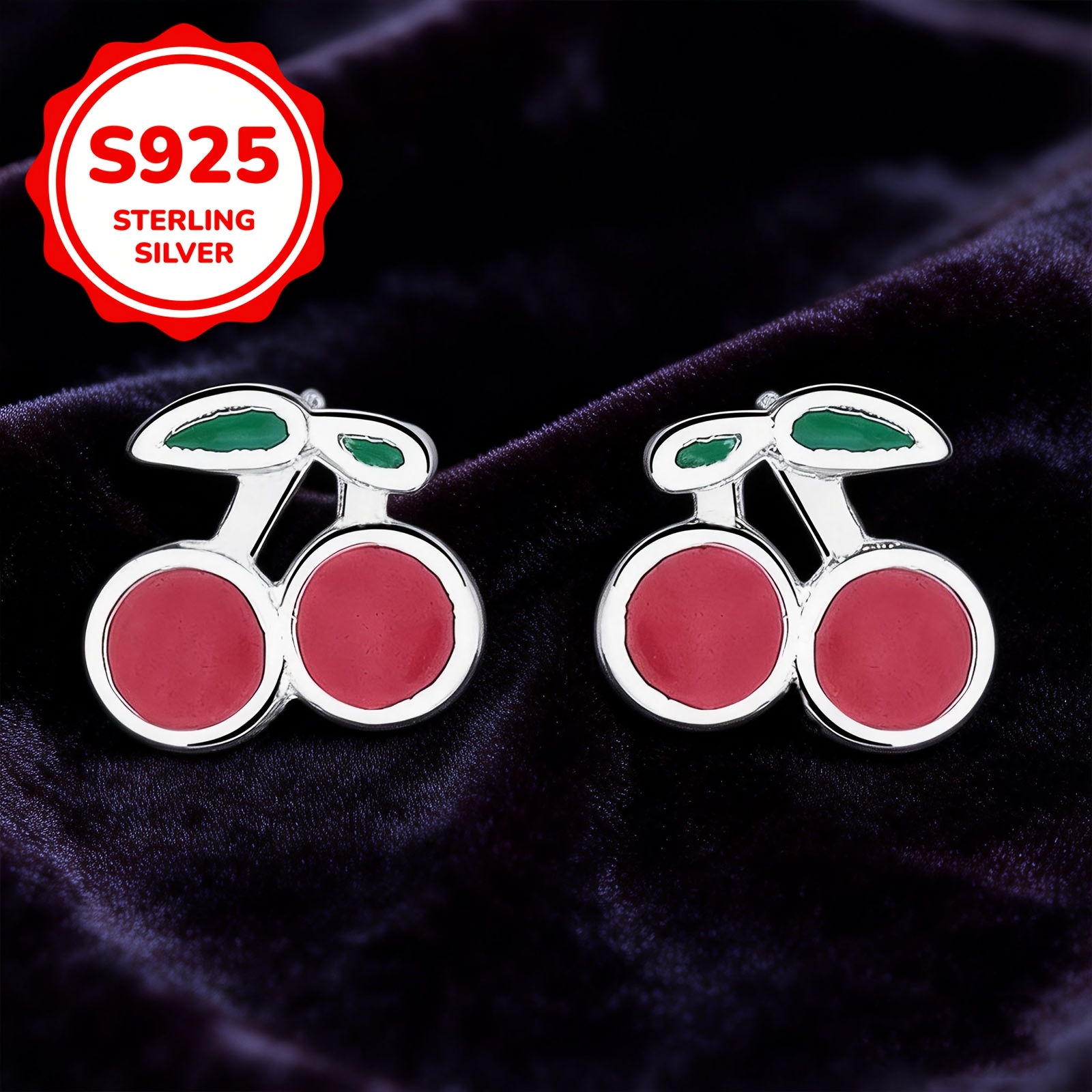 Women's S925 Silver Cherry Stud Earrings — Summer Accessory